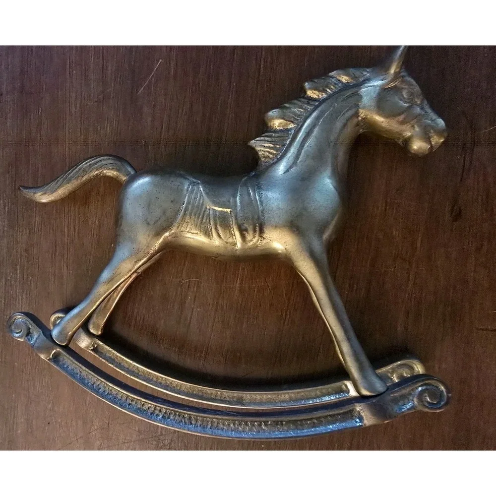 Vintage Solid Brass Rocking Horse Figurine Sweet Heirloom for Nursery or Shelf